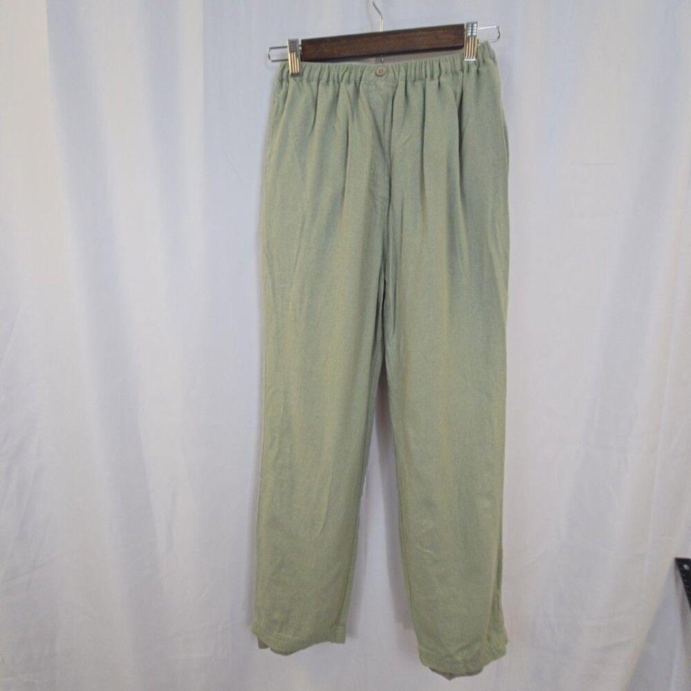 C.A. Sport Pants Womens S/P Green Silk Velvet Pull On Pleated Elastic Waist